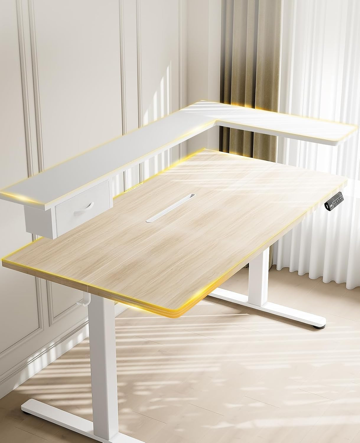 Standing Desk with Drawers & Monitor Stand, USB Port, 120Cm Beige