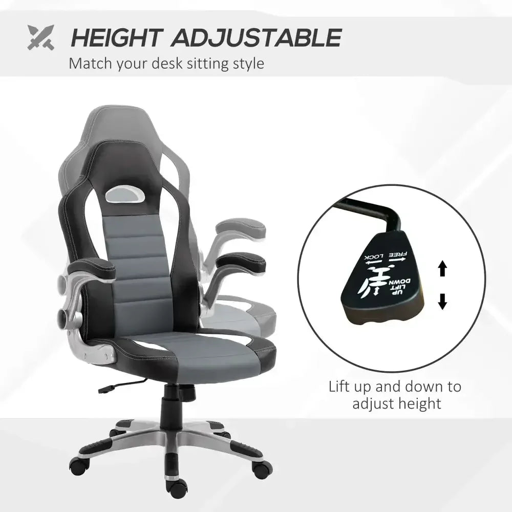Racing Gaming Chair Height Adjustable Swivel Chair with Flip up Armrests - Ergo Heights