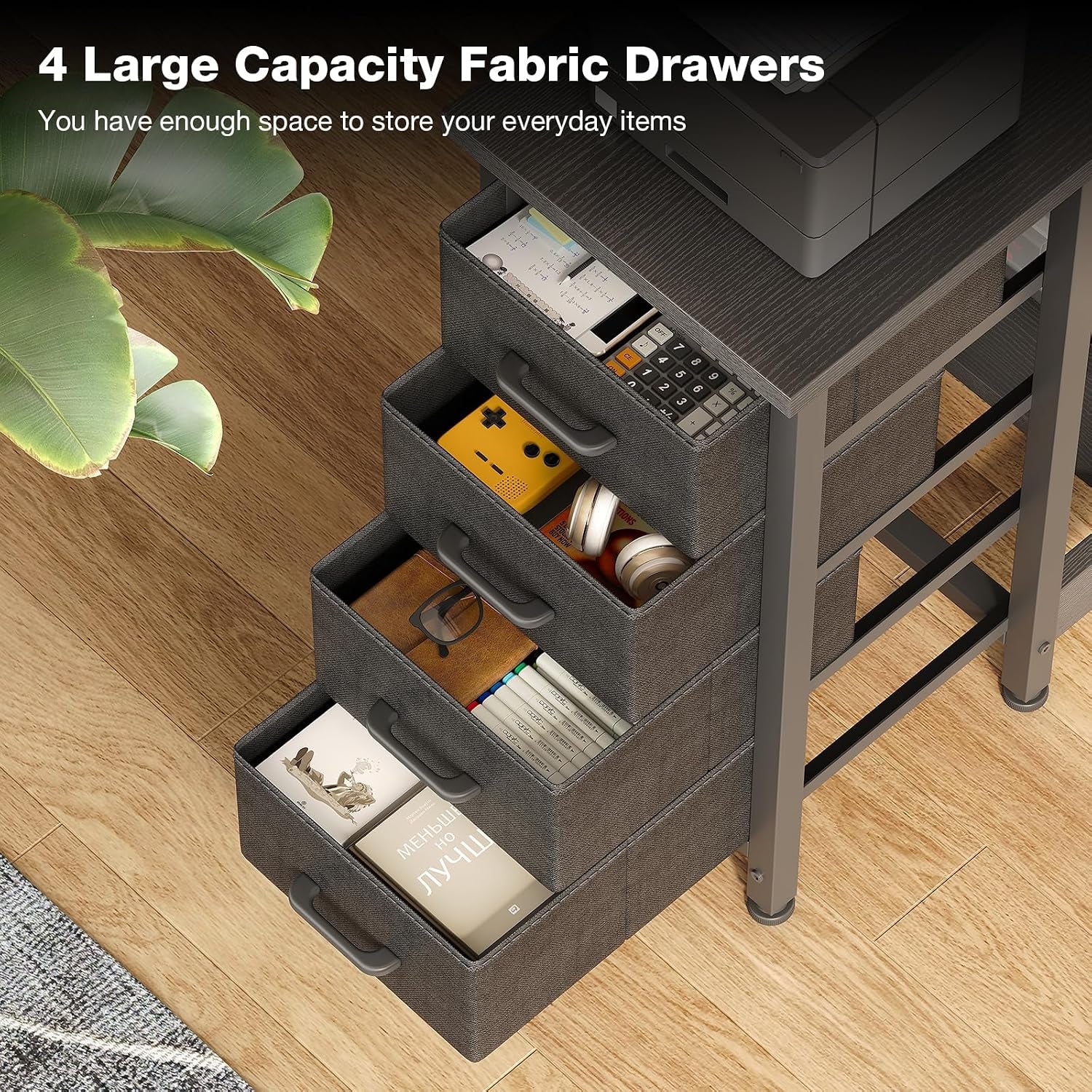 Small Corner Desk with Drawers for Home Office, 100X70 Cm, Black