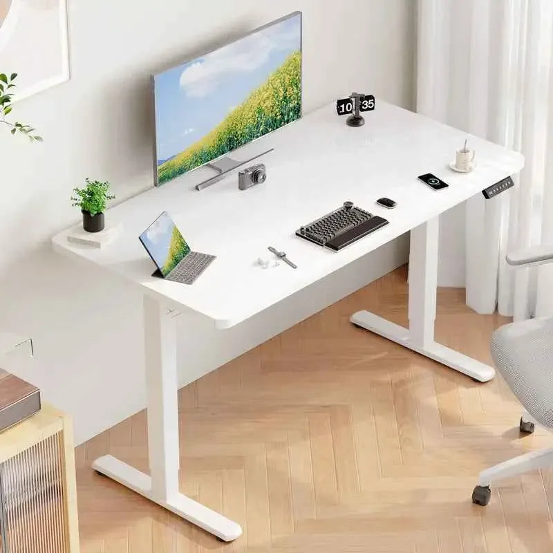 White Electric Standing Desk with Memory Presets and E1 Grade Desktop - Ergo Heights