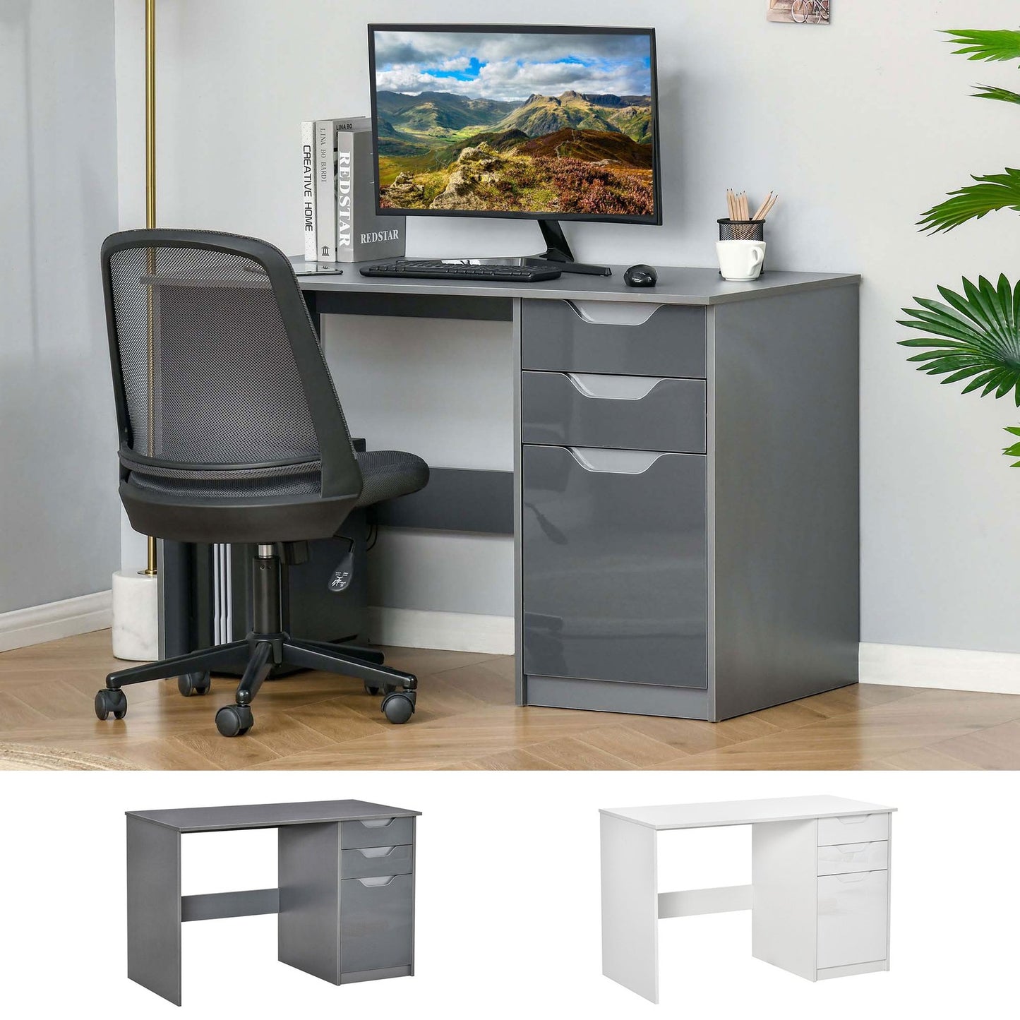 Computer Desk W/ Drawers Modern Writing Workstation for Home Office Study