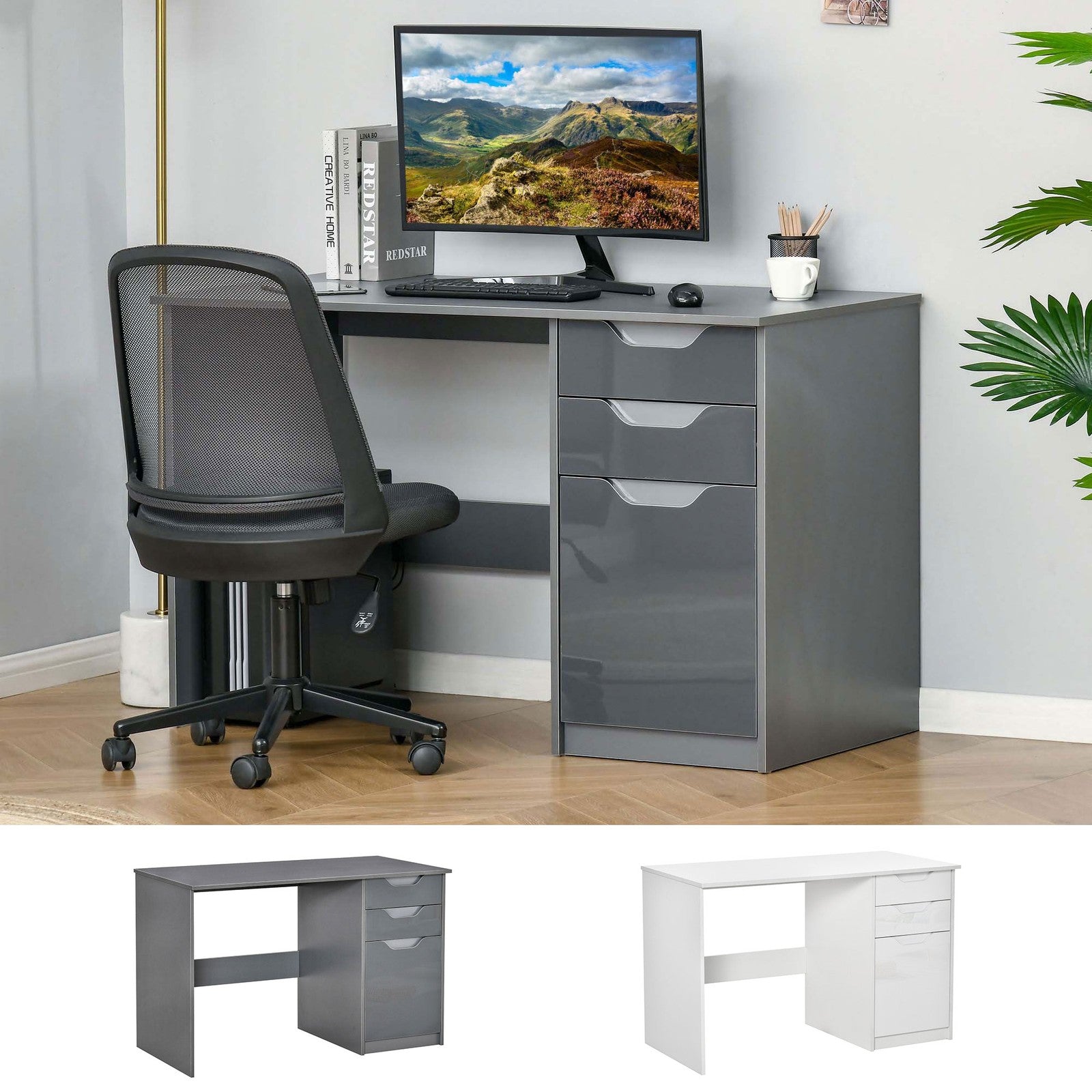 Computer Desk W/ Drawers Modern Writing Workstation for Home Office Study