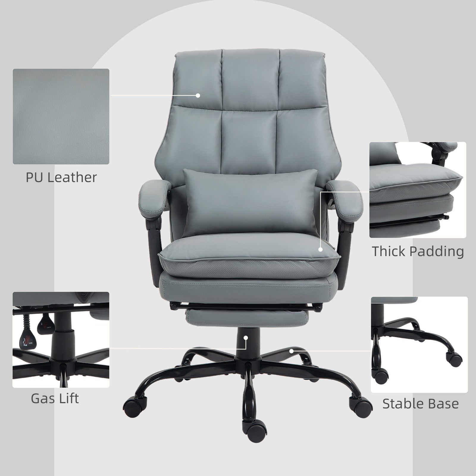 HOMCOM Executive Office Chair, PU Leather Desk Chair with Armrests Grey
