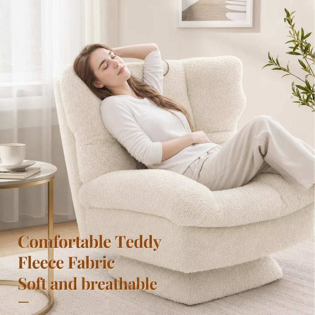 360° Swivel Armchair Teddy Fleece Tufted Accent Chair 300Lbs