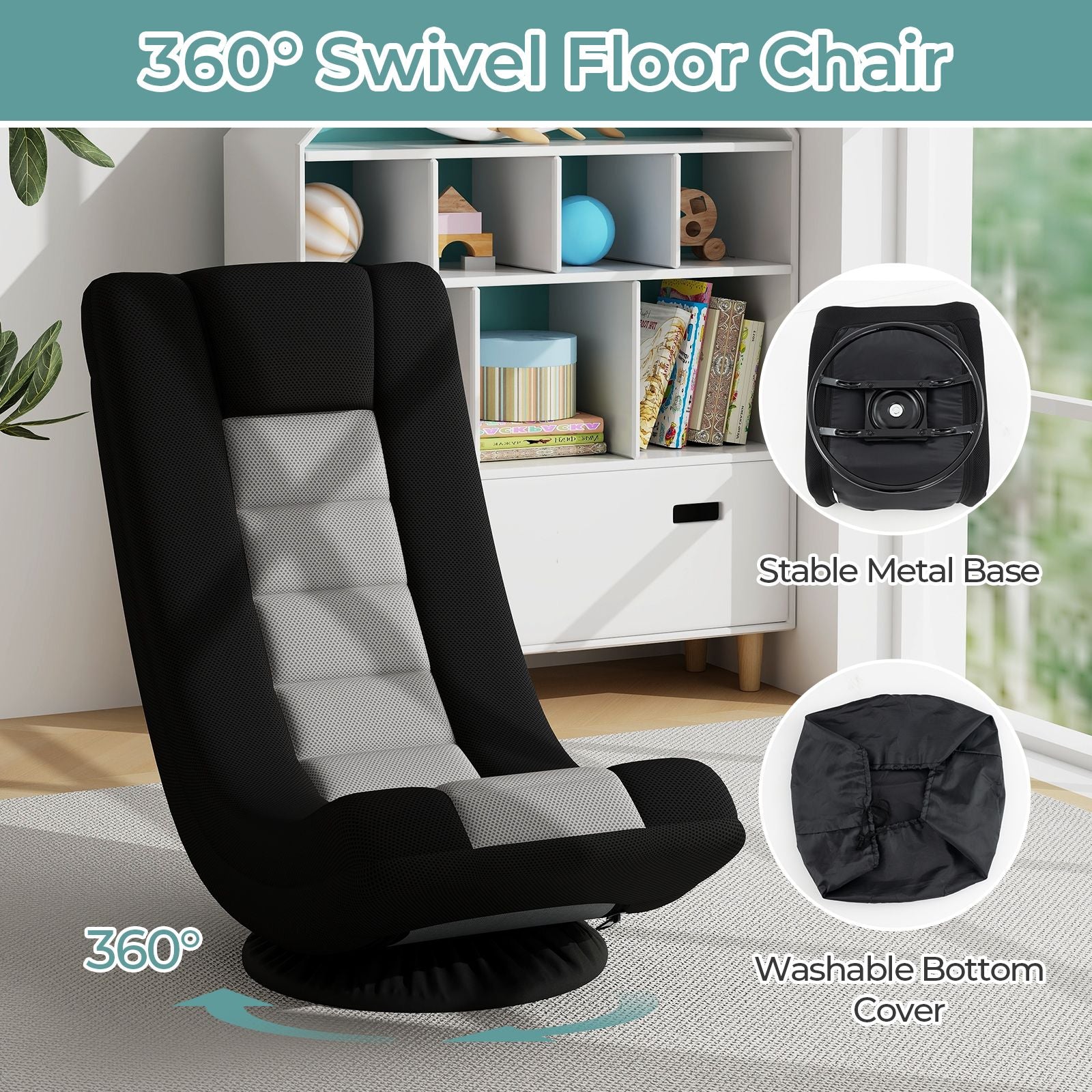 360° Swivel Gaming Chair 4 Position Adjustable Folding Floor Sofa