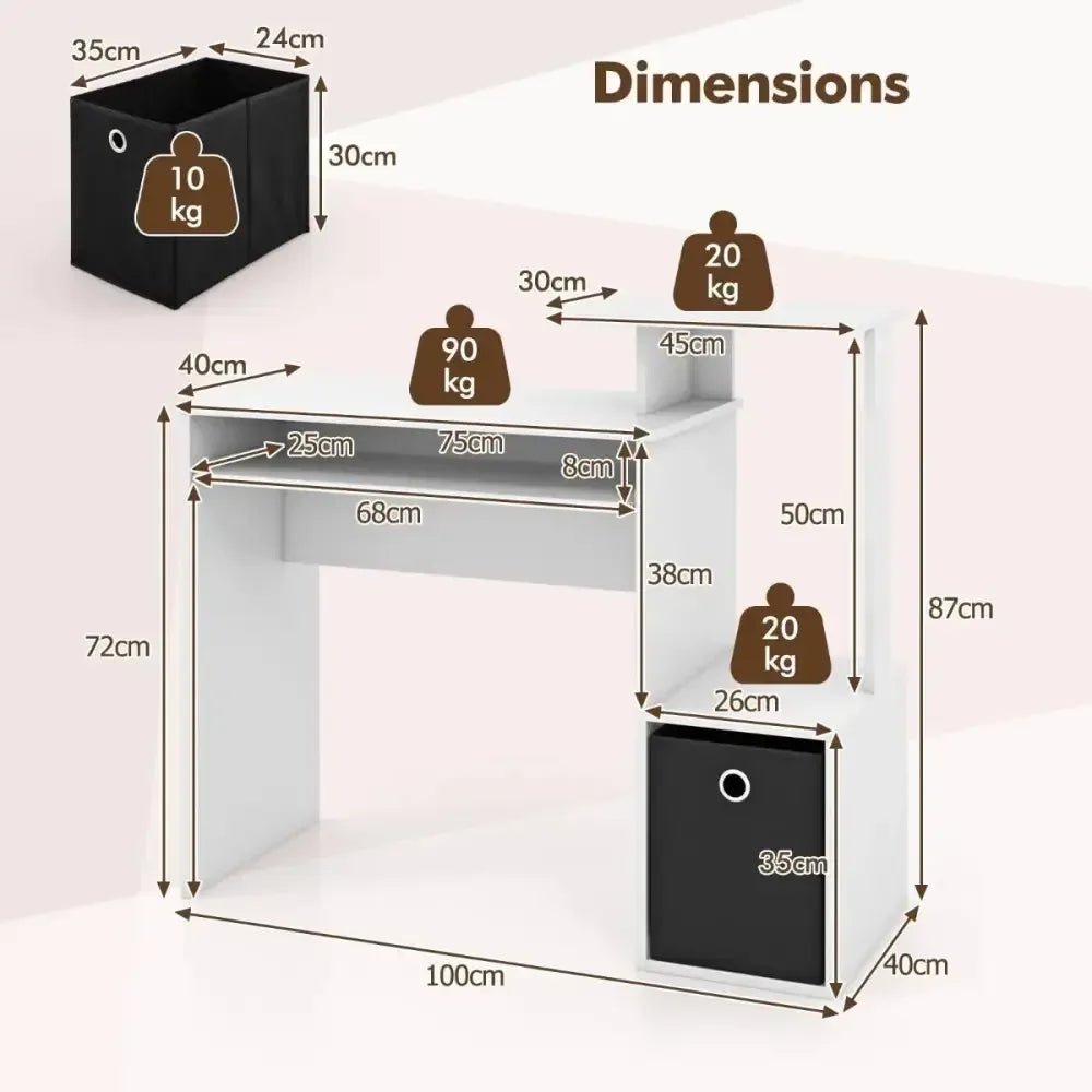 Space-Saving Computer Desk 100×40cm | Shelf, Drawer & Keyboard Tray - Ergo Heights