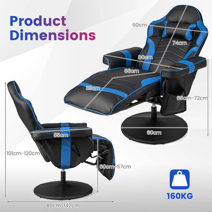 Electric Massage Gaming Chair with Cup Holder and Side Pouch