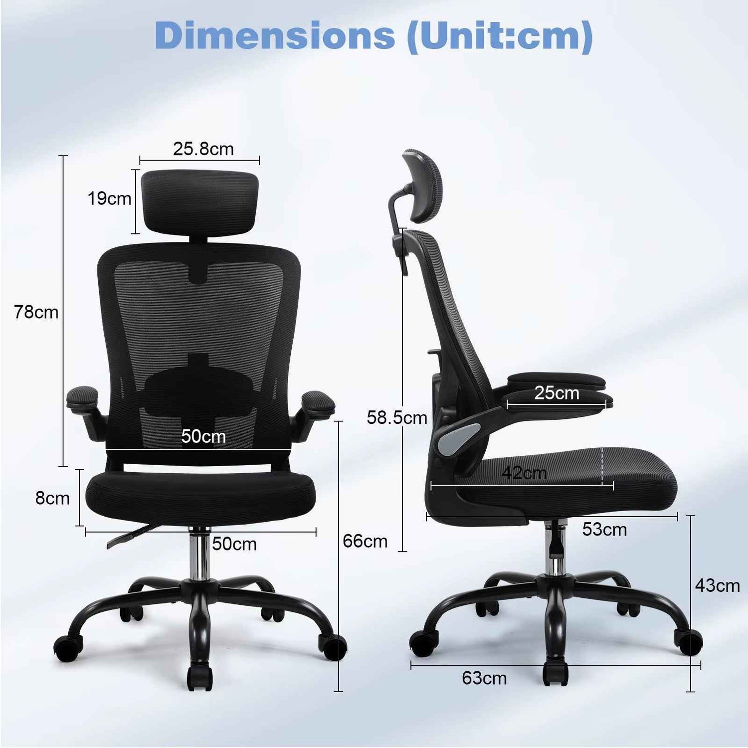 Ergonomic Office Chair with Flip-Up Armrests & Lumbar Support - Ergo Heights