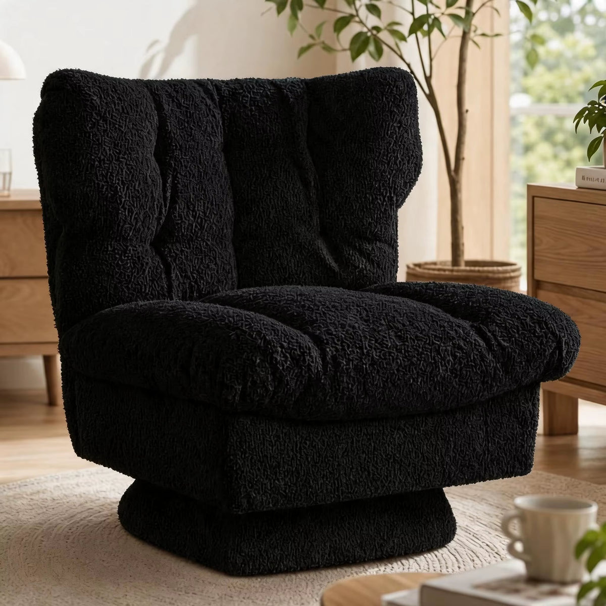360° Swivel Armchair Teddy Fleece Tufted Accent Chair 300Lbs