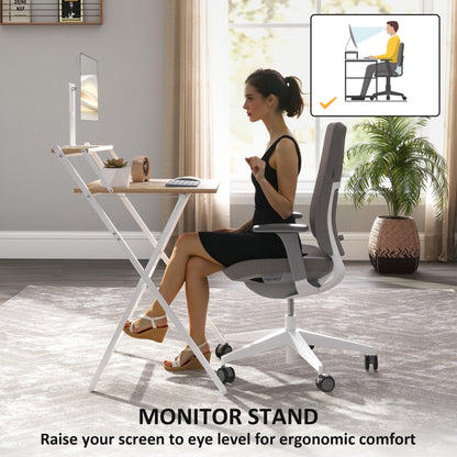 Small Folding Desk W/ Monitor Shelf 81.5 Cm Foldable Computer Desk Rustic Brown