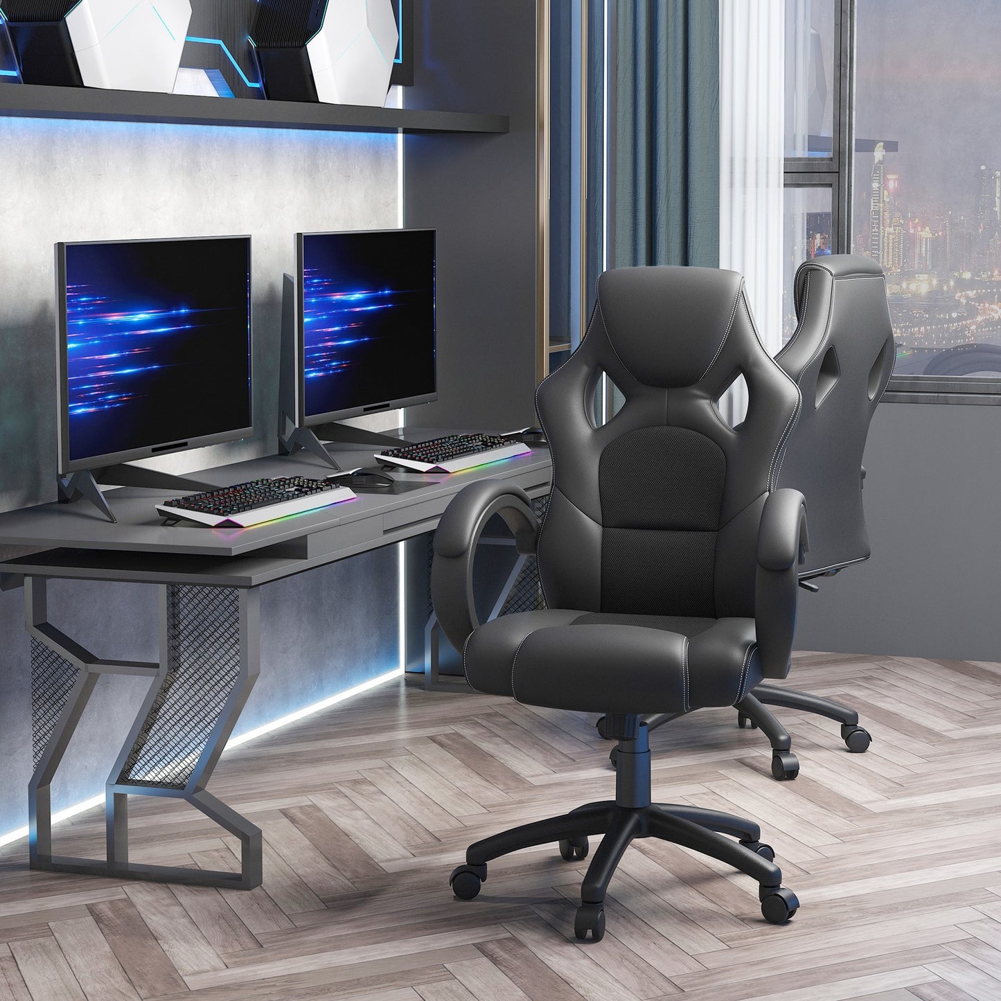 Vinsetto Racing Gaming Chair, PU Leather Swivel Office Gamer Chair Black