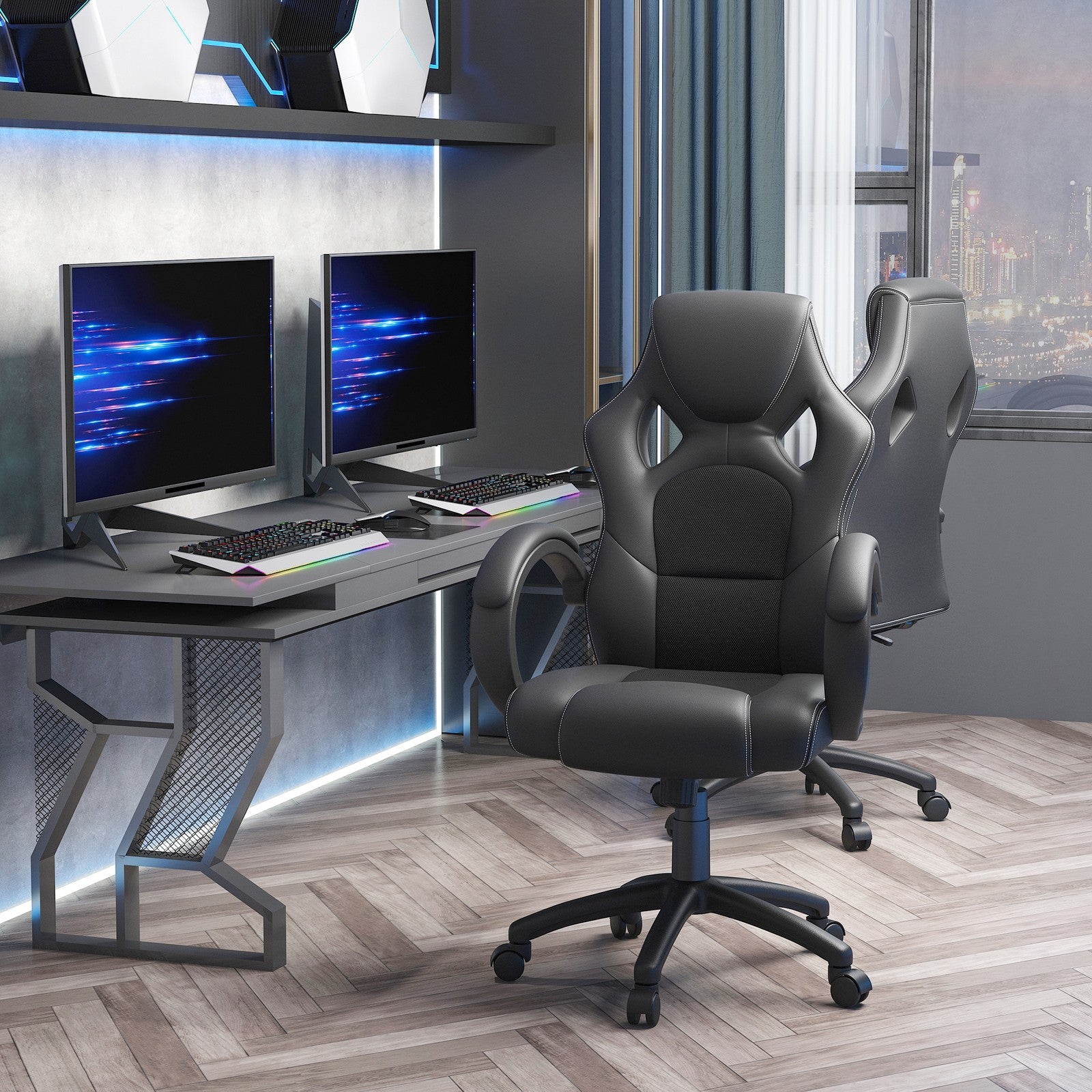 Vinsetto Racing Gaming Chair, PU Leather Swivel Office Gamer Chair Black