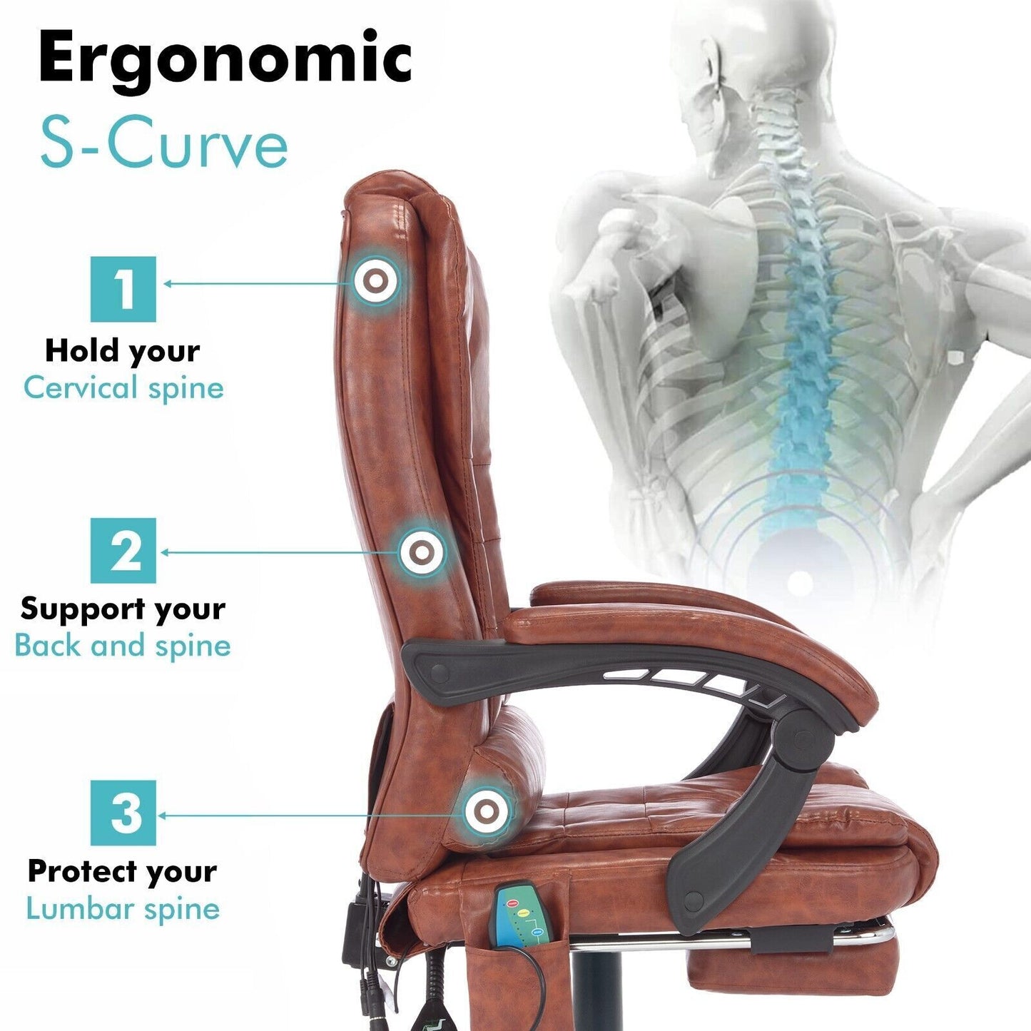 Massage Office Chair Gaming Computer Desk Swivel Recliner Chair Leather Footrest