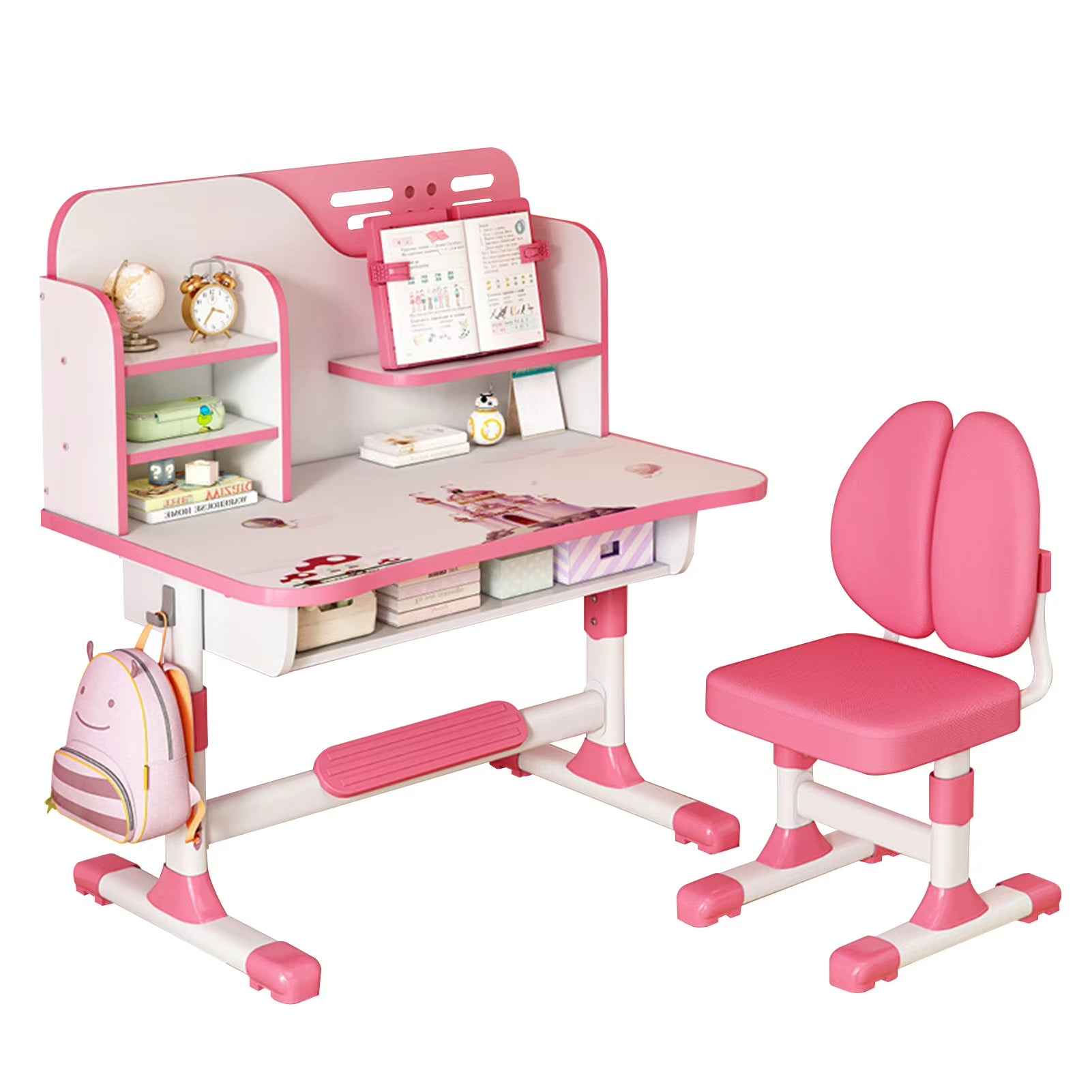 Ergo Heights Height Adjustable Desk For Kids UK - Pink Ergonomic Study Set - Ergo Heights