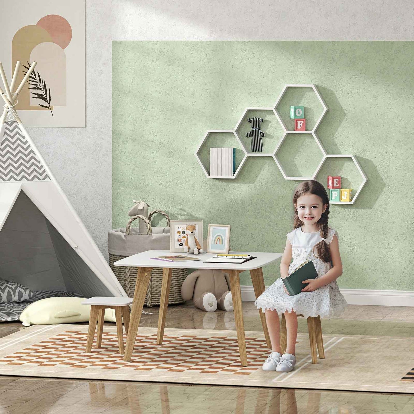Ergo Heights Kids Desk and Chair Set with Wooden Legs
