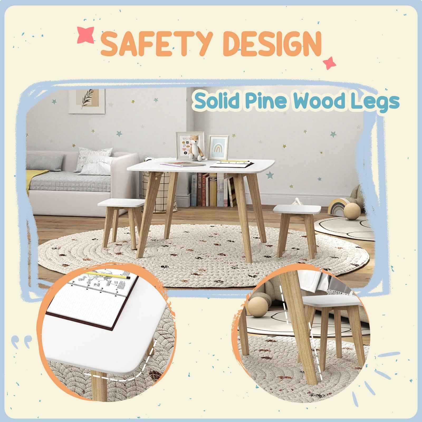 Ergo Heights Kids Desk and Chair Set with Wooden Legs