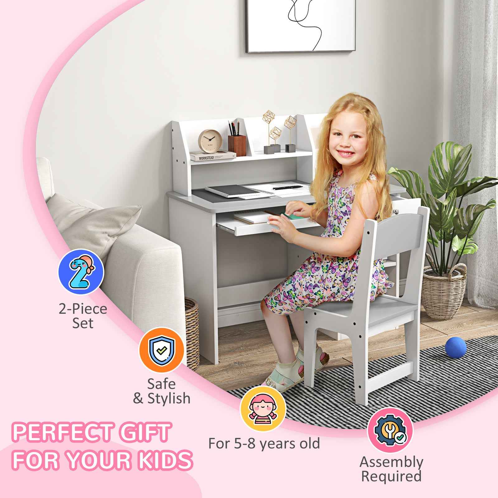 Ergo Heights Kids Desk and Chair Set - Ergonomic White
