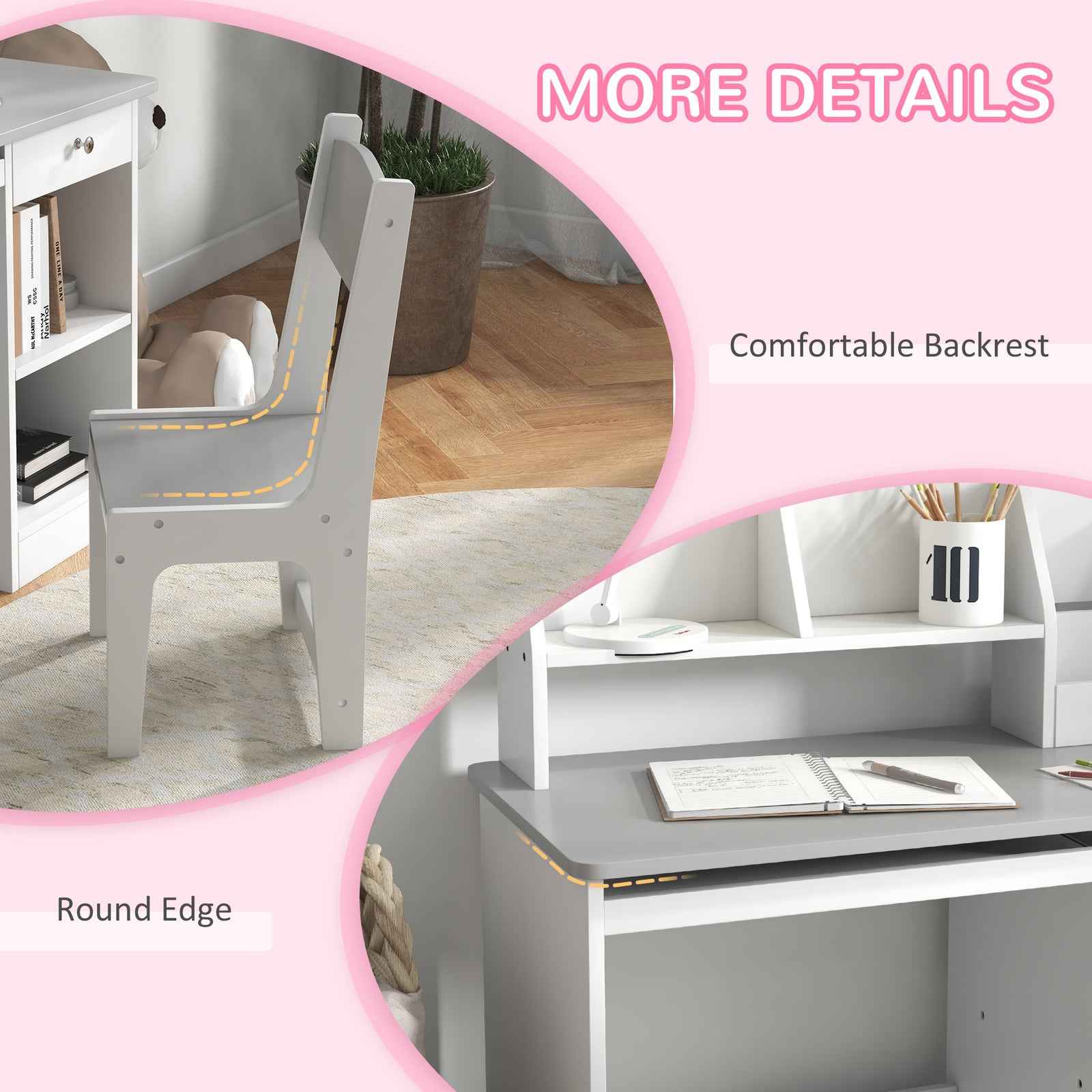 Ergo Heights Kids Desk and Chair Set - Ergonomic White