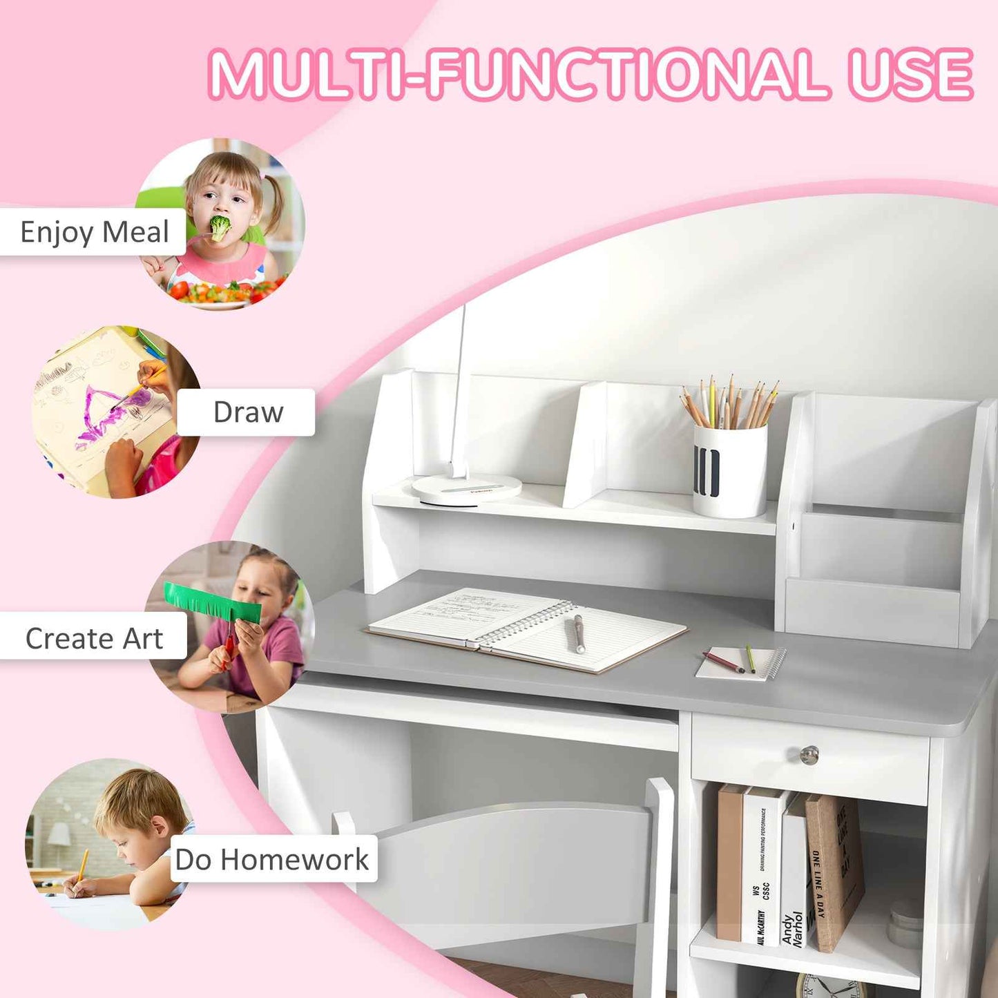 Ergo Heights Kids Desk and Chair Set - Ergonomic White