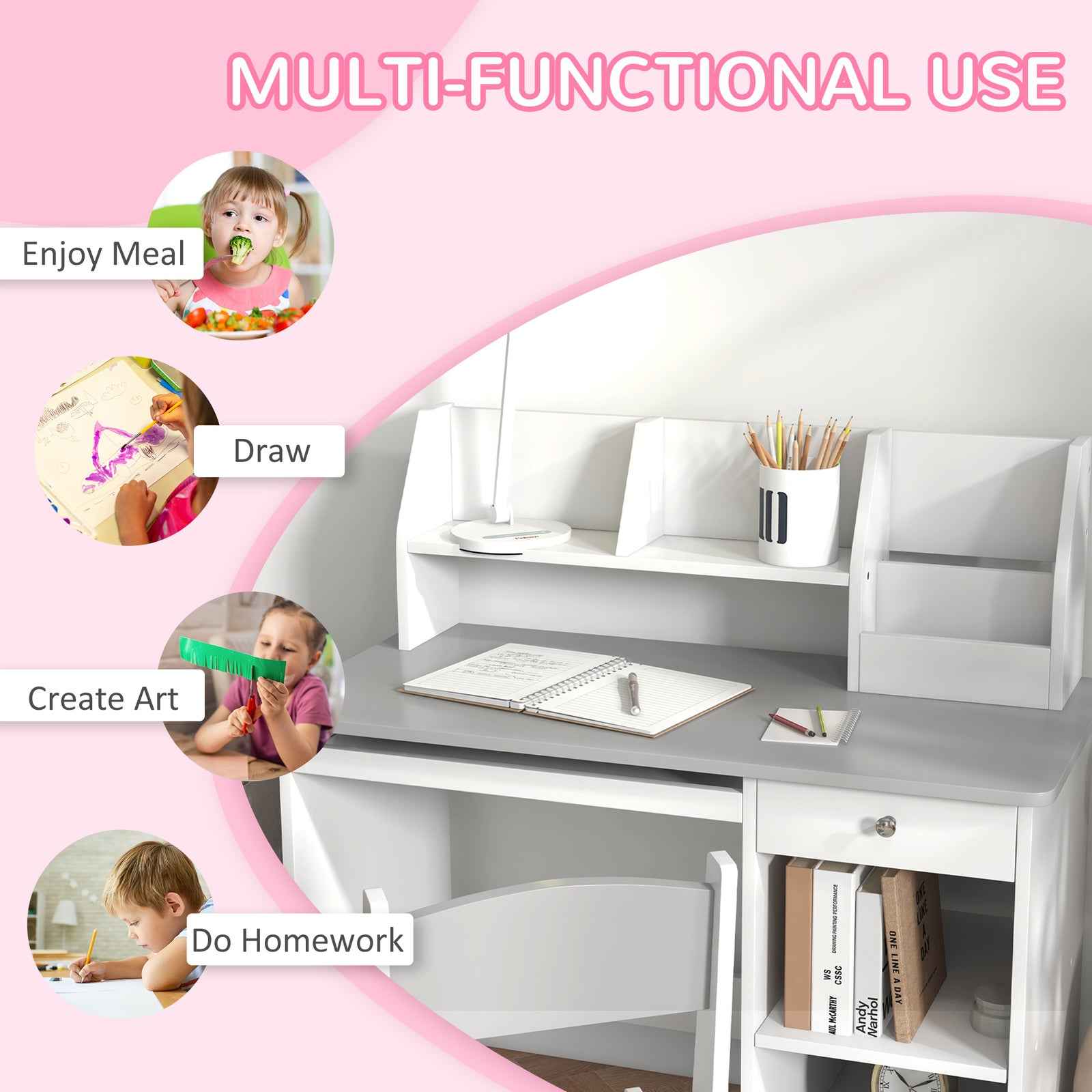 Ergo Heights Kids Desk and Chair Set - Ergonomic White