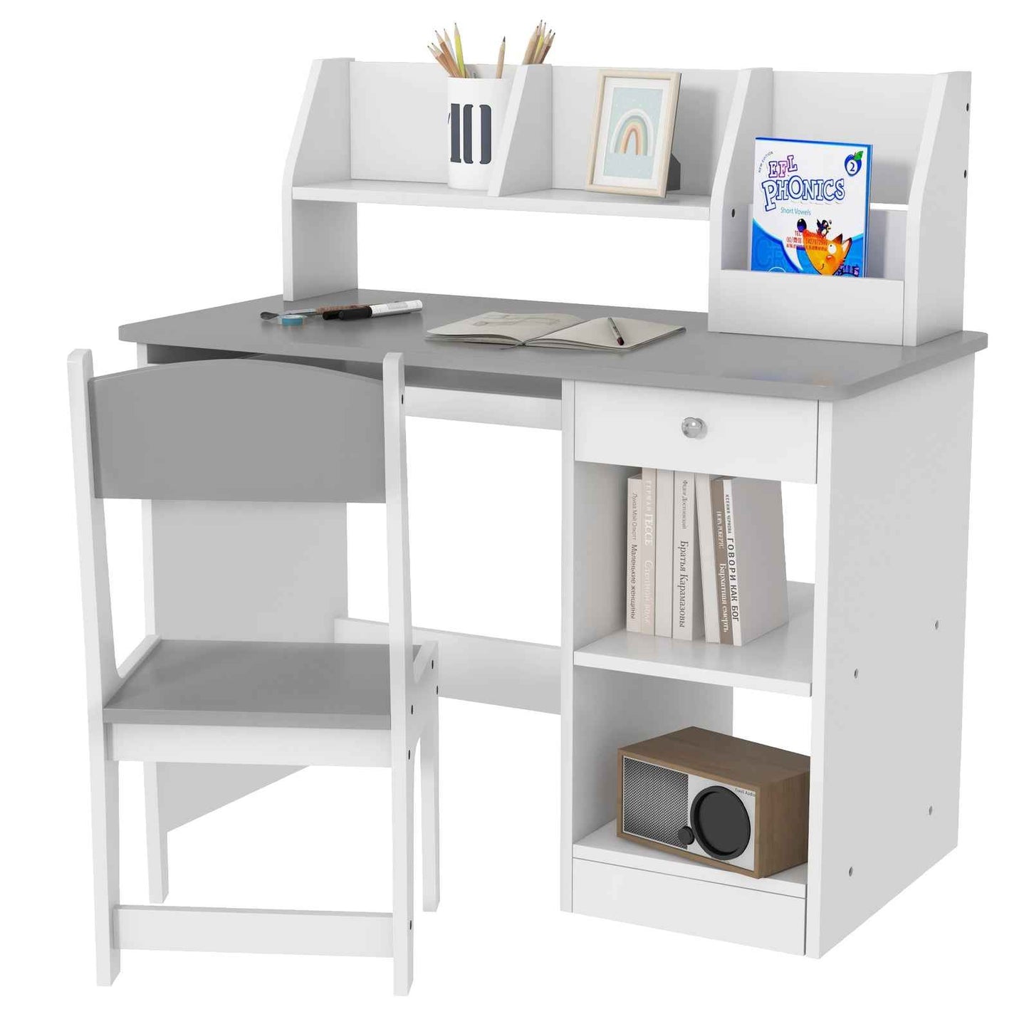 Ergo Heights Kids Desk and Chair Set - Ergonomic White