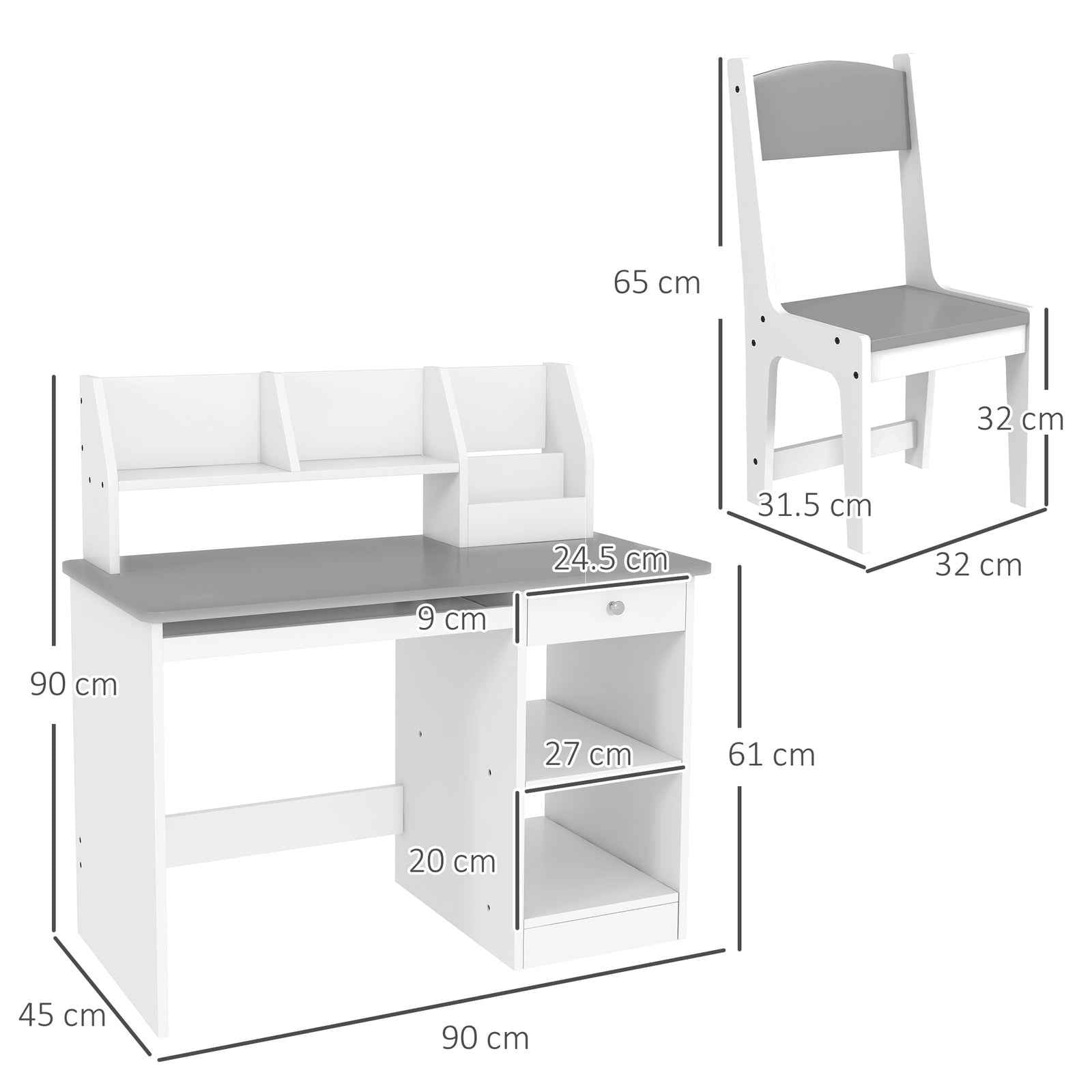 Ergo Heights Kids Desk and Chair Set - Ergonomic White