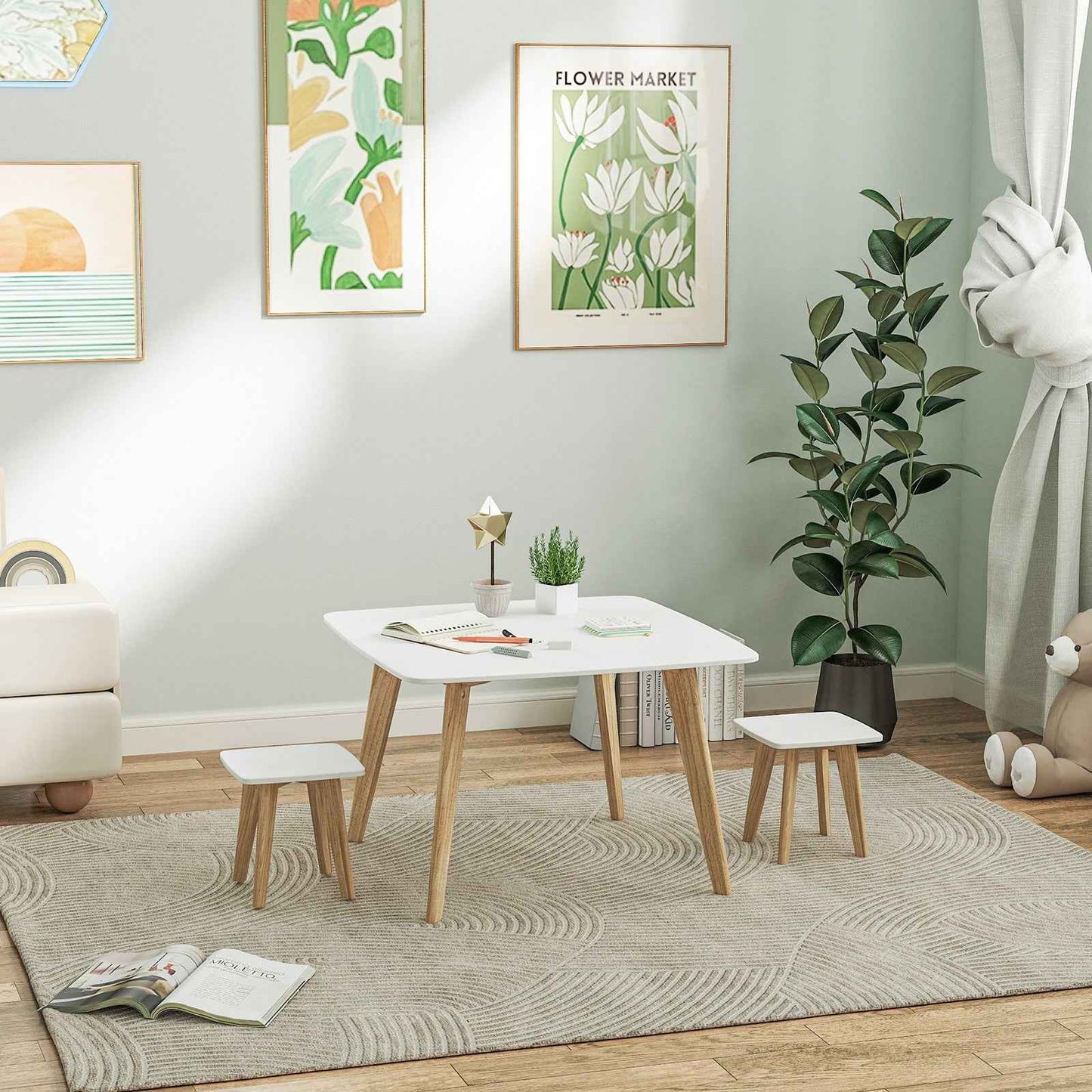 Ergo Heights Kids Desk and Chair Set with Wooden Legs