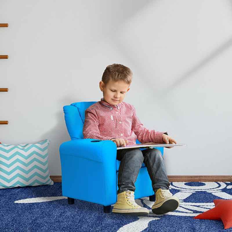 Ergo Heights Kids Recliner Chair With Cup Holder Blue.