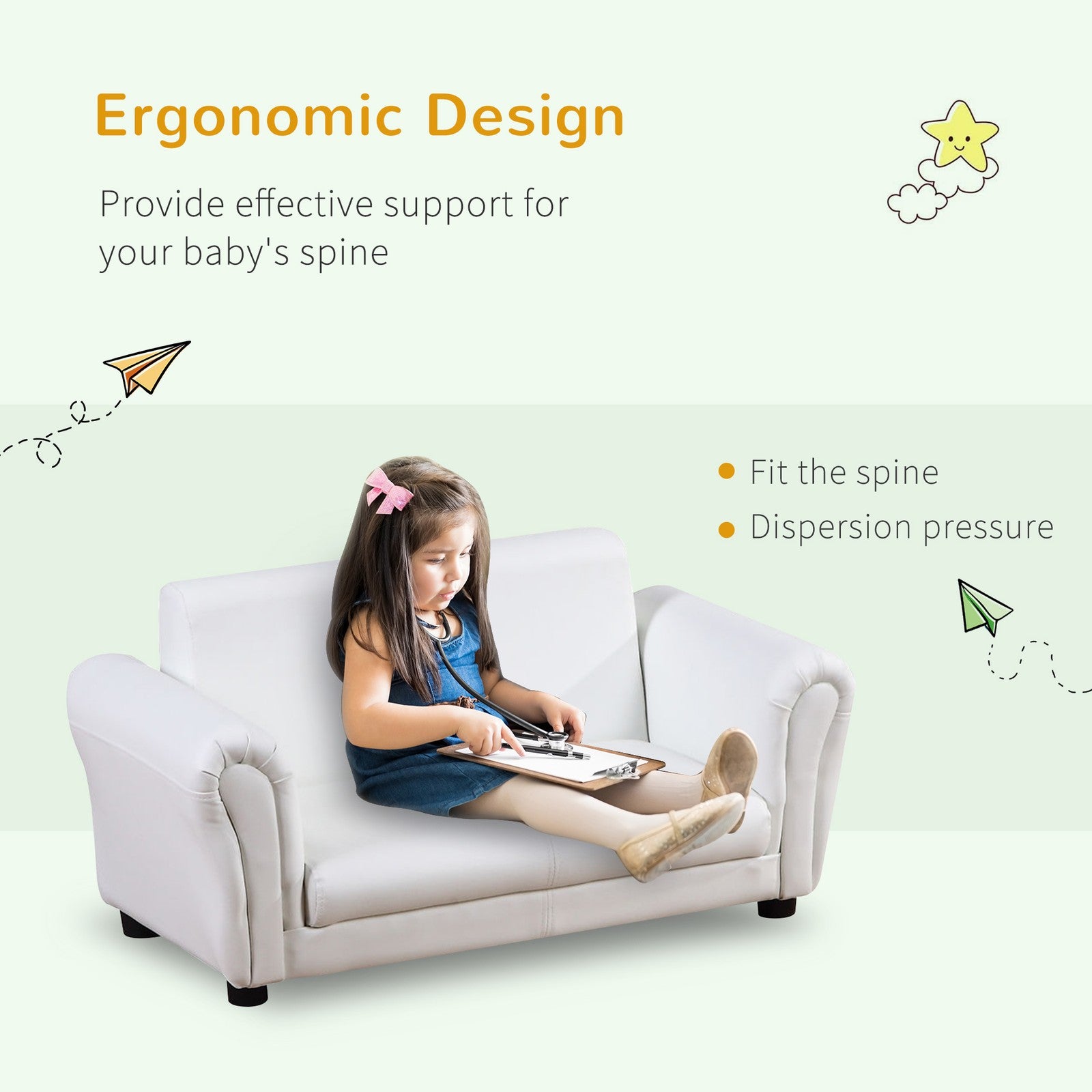 Ergo Heights Kids White Sofa Set with Ottoman.