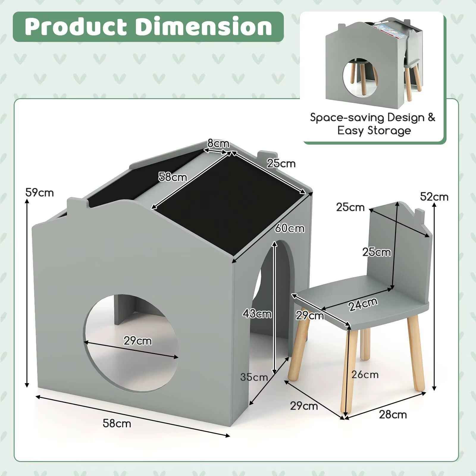 3 Pieces Kids Table and Chair Set Wooden Toddler Activity Art Table Drawing.