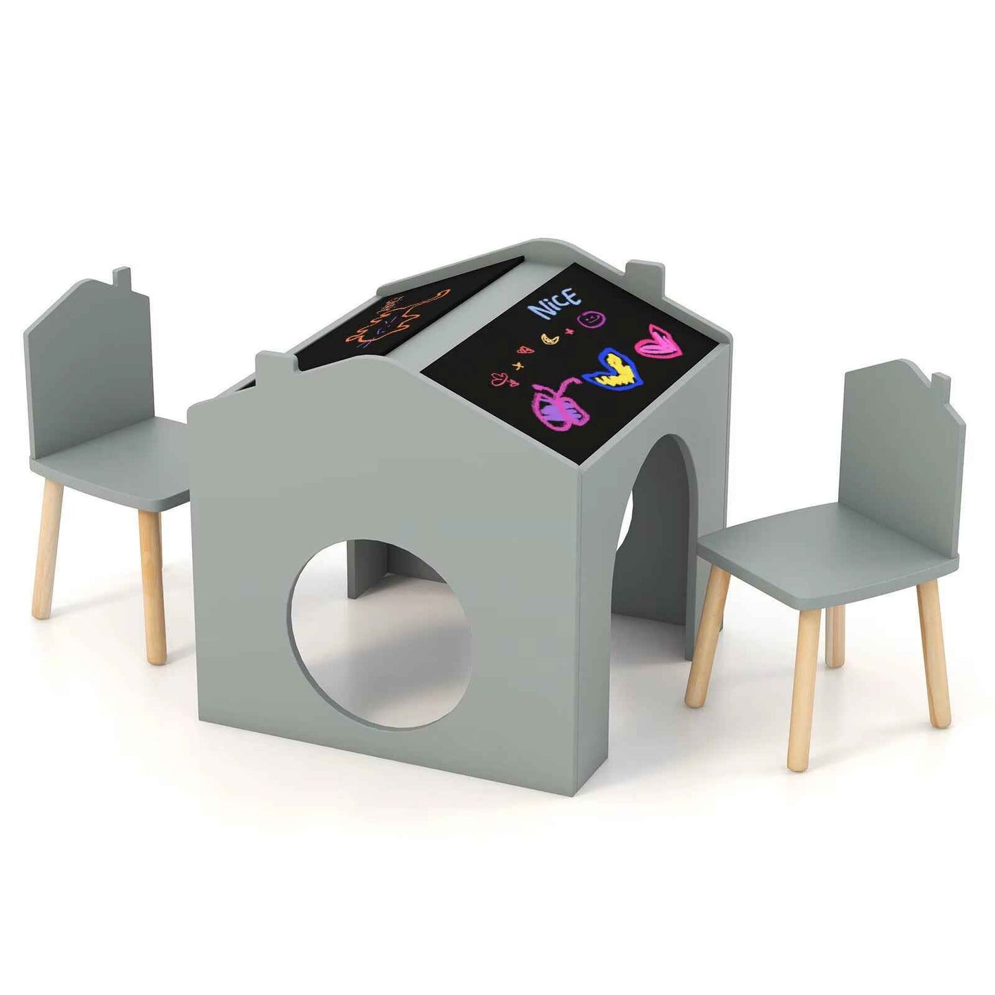3 Pieces Kids Table and Chair Set Wooden Toddler Activity Art Table Drawing.