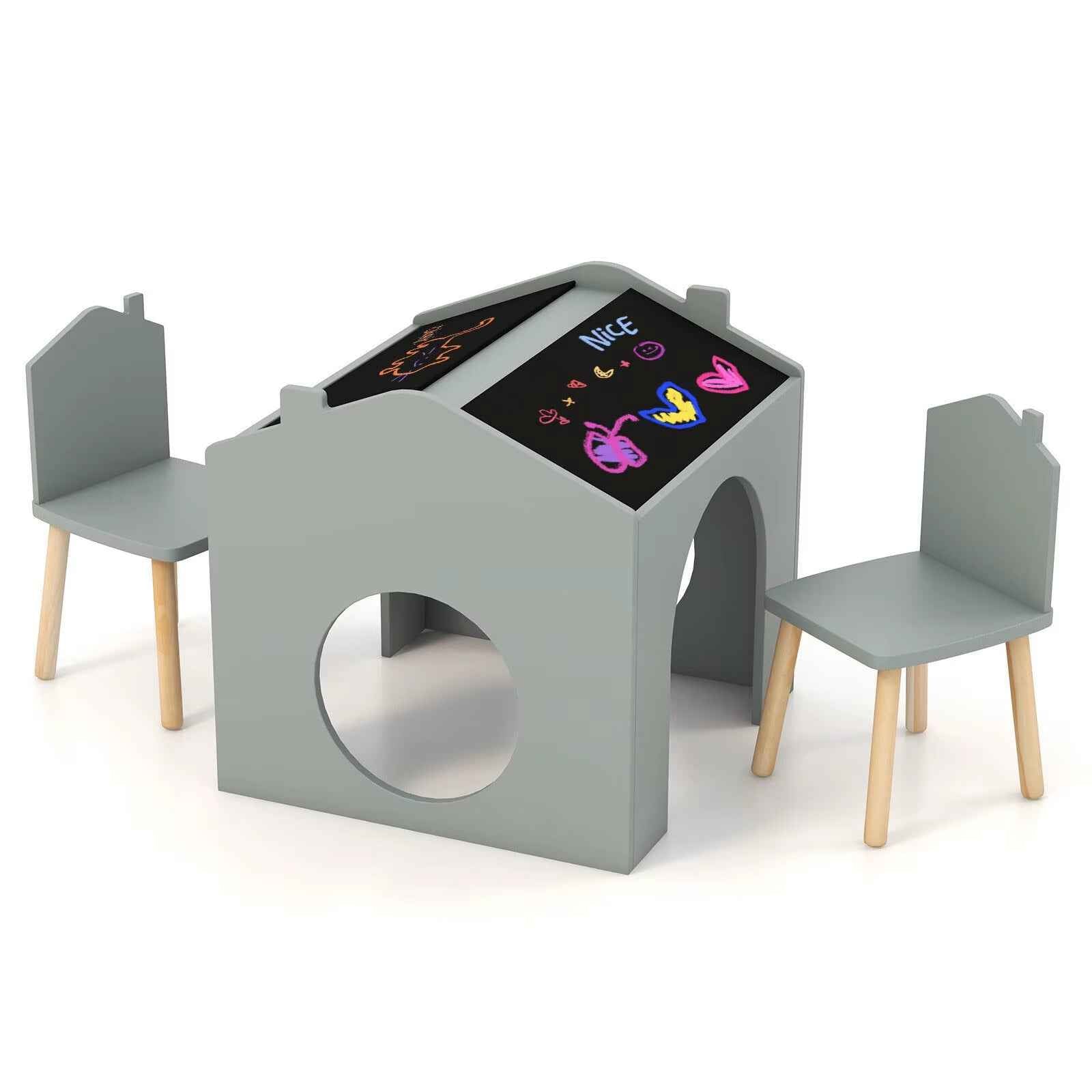 3 Pieces Kids Table and Chair Set Wooden Toddler Activity Art Table Drawing.