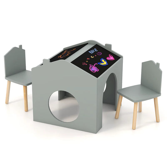 3 Pieces Kids Table and Chair Set Wooden Toddler Activity Art Table Drawing.