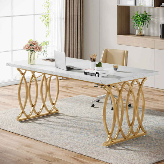 Ergo Heights Luxury Office Meeting Table with Elegant Gold Frame - Ergo Heights