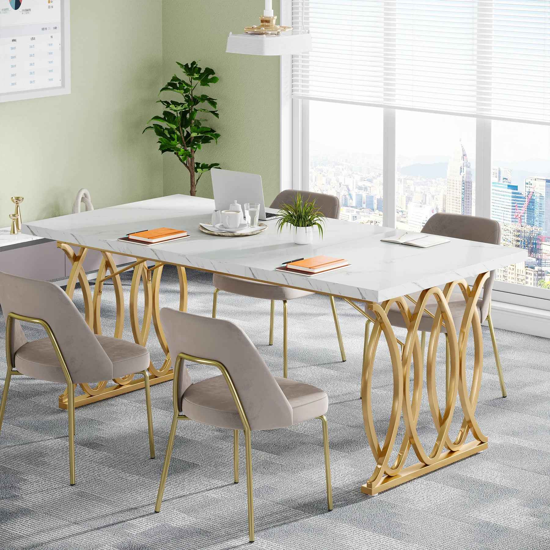 Ergo Heights Luxury Office Meeting Table with Elegant Gold Frame