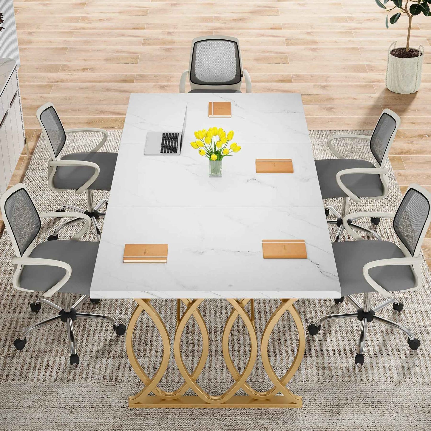 Ergo Heights Luxury Office Meeting Table with Elegant Gold Frame
