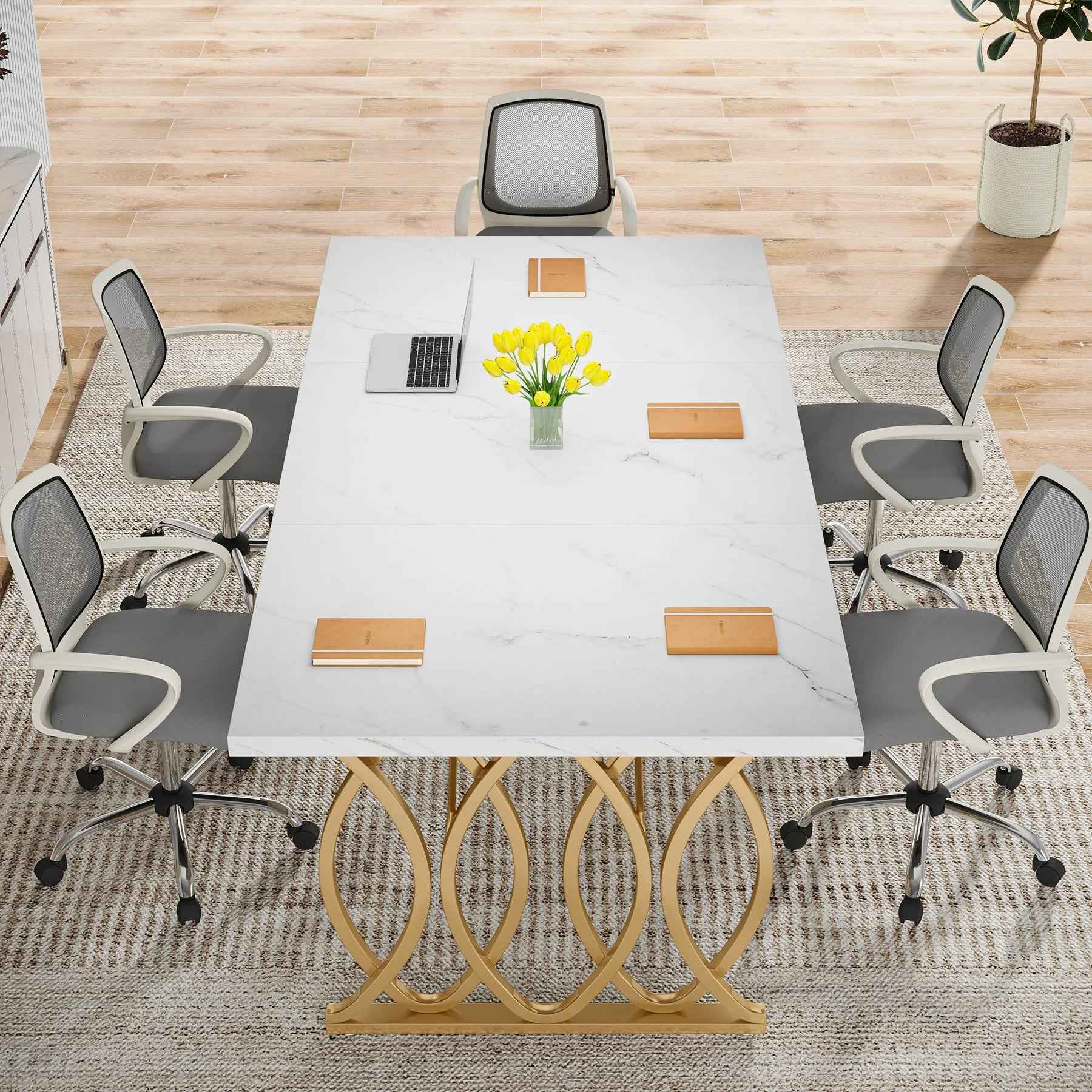 Ergo Heights Luxury Office Meeting Table with Elegant Gold Frame