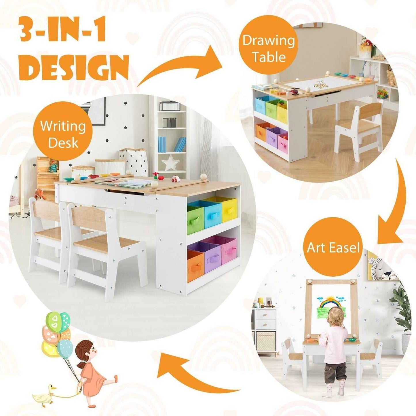 Ergo Heights Multifunctional Art Desk for Kids with Chairs - Ergo Heights