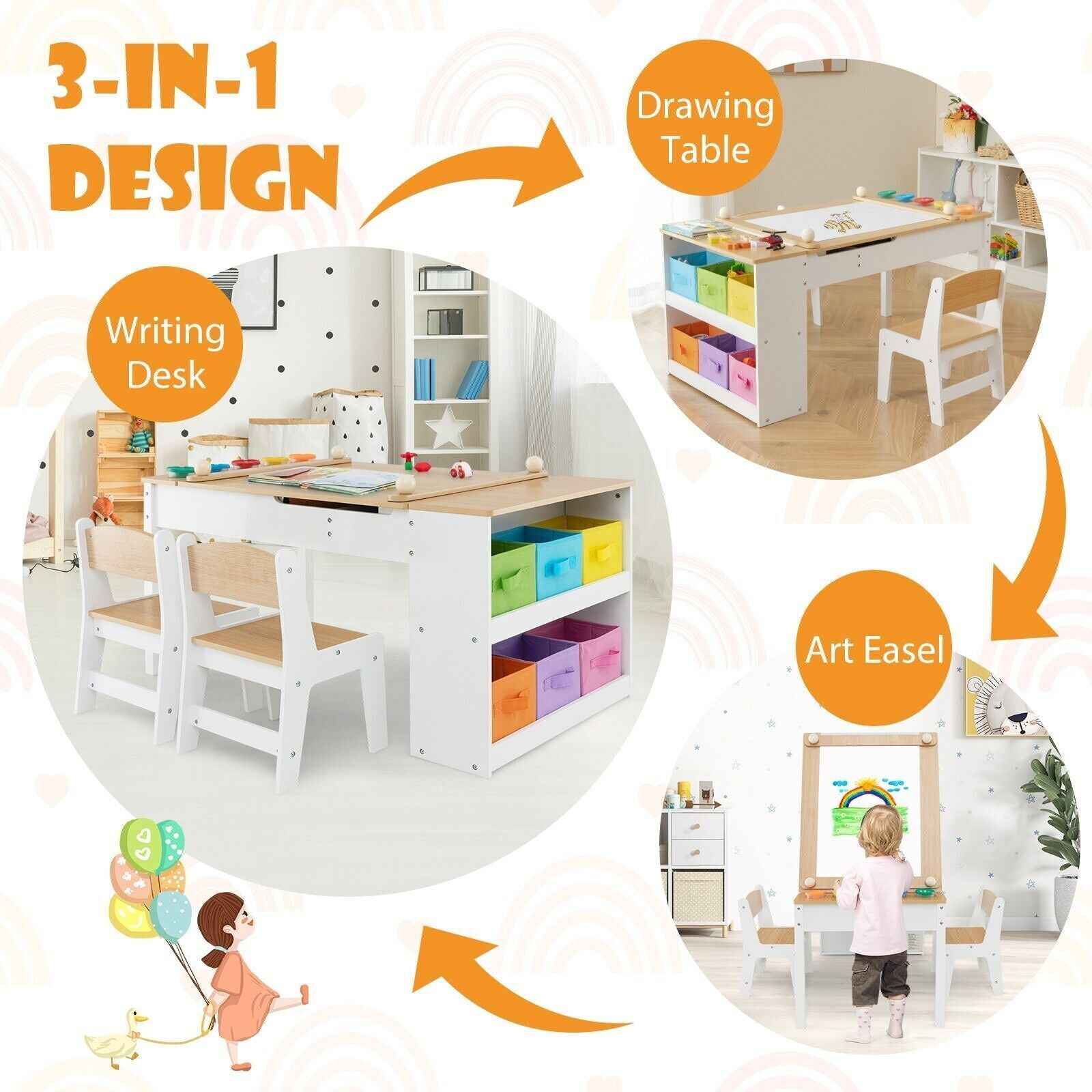 Ergo Heights Multifunctional Art Desk for Kids with Chairs - Ergo Heights