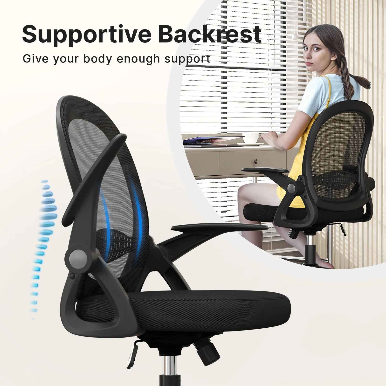 Ergo Heights Office Chair with Flip-Up Armrests - Ergonomic Mesh - Ergo Heights