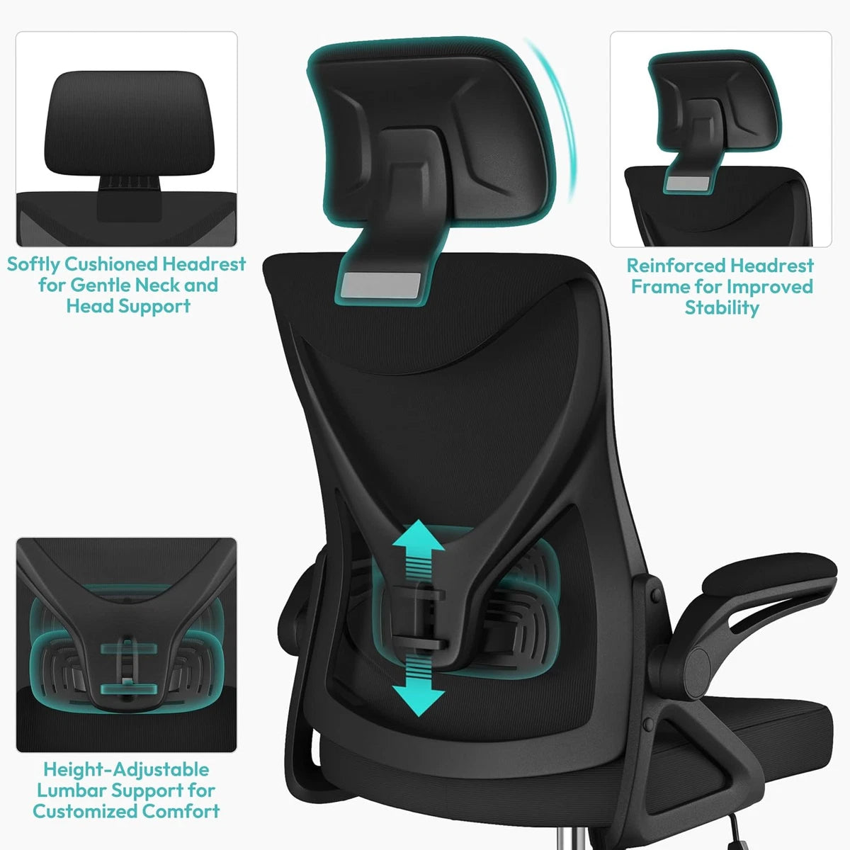Ergonomic Office Chair | High-Back Mesh with Lumbar Support & Flip-Up Armrests