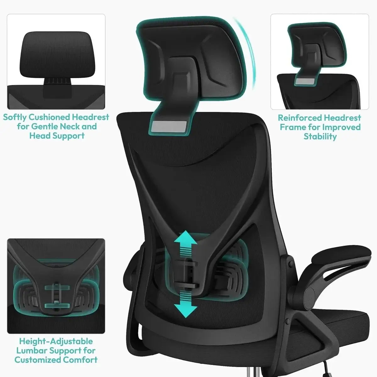 Black Ergonomic Mesh Office Chair | Lumbar Support & Flip-Up Arms