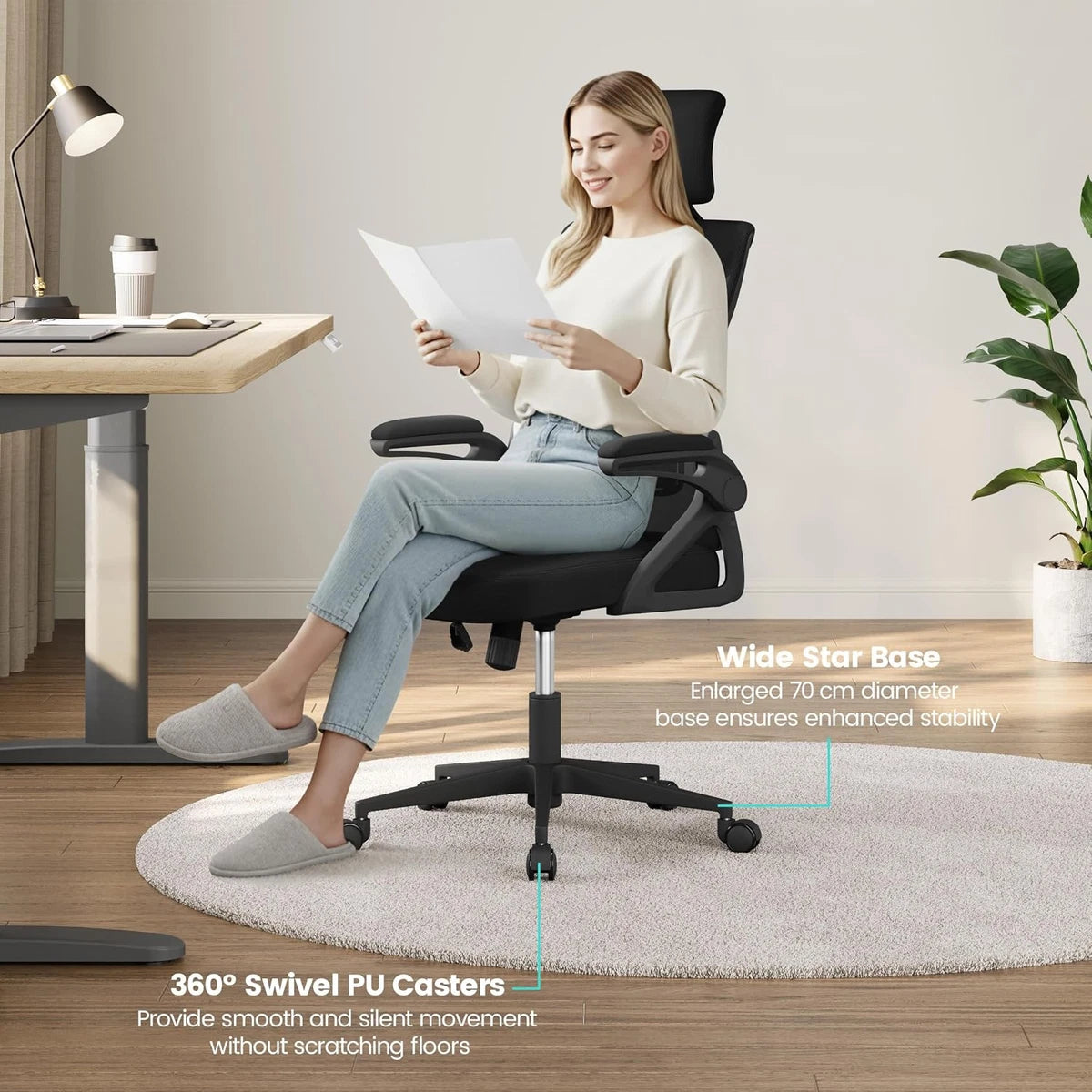 Ergonomic Office Chair | High-Back Mesh with Lumbar Support & Flip-Up Armrests