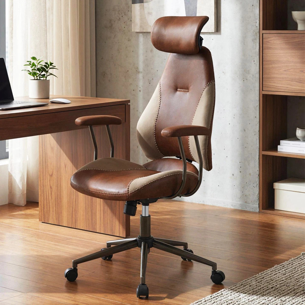 Suede Ergonomic Office Chair with Adjustable Headrest