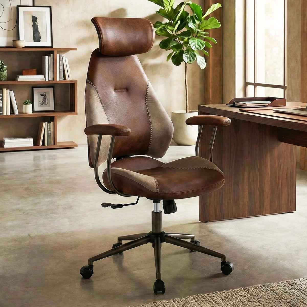 Suede Ergonomic Office Chair with Adjustable Headrest