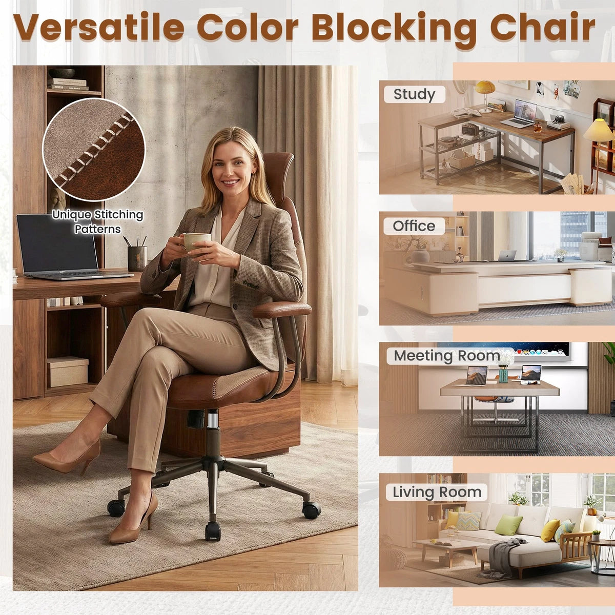 Suede Ergonomic Office Chair with Adjustable Headrest