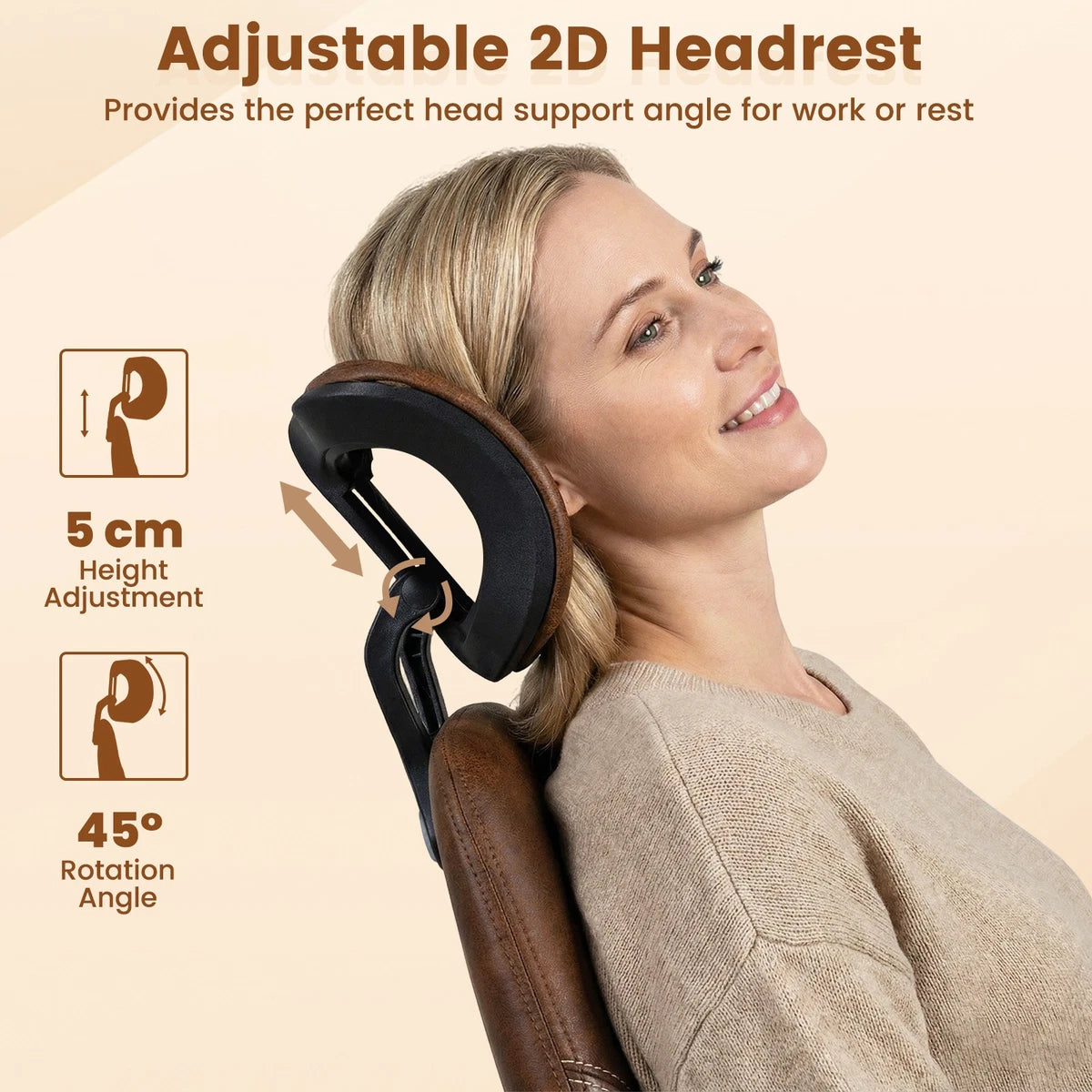 Suede Ergonomic Office Chair with Adjustable Headrest