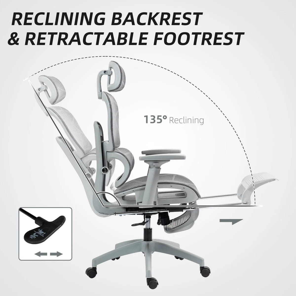 Premium Ergonomic Mesh Office Chair with Adjustable Lumbar Support, Headrest & Footrest