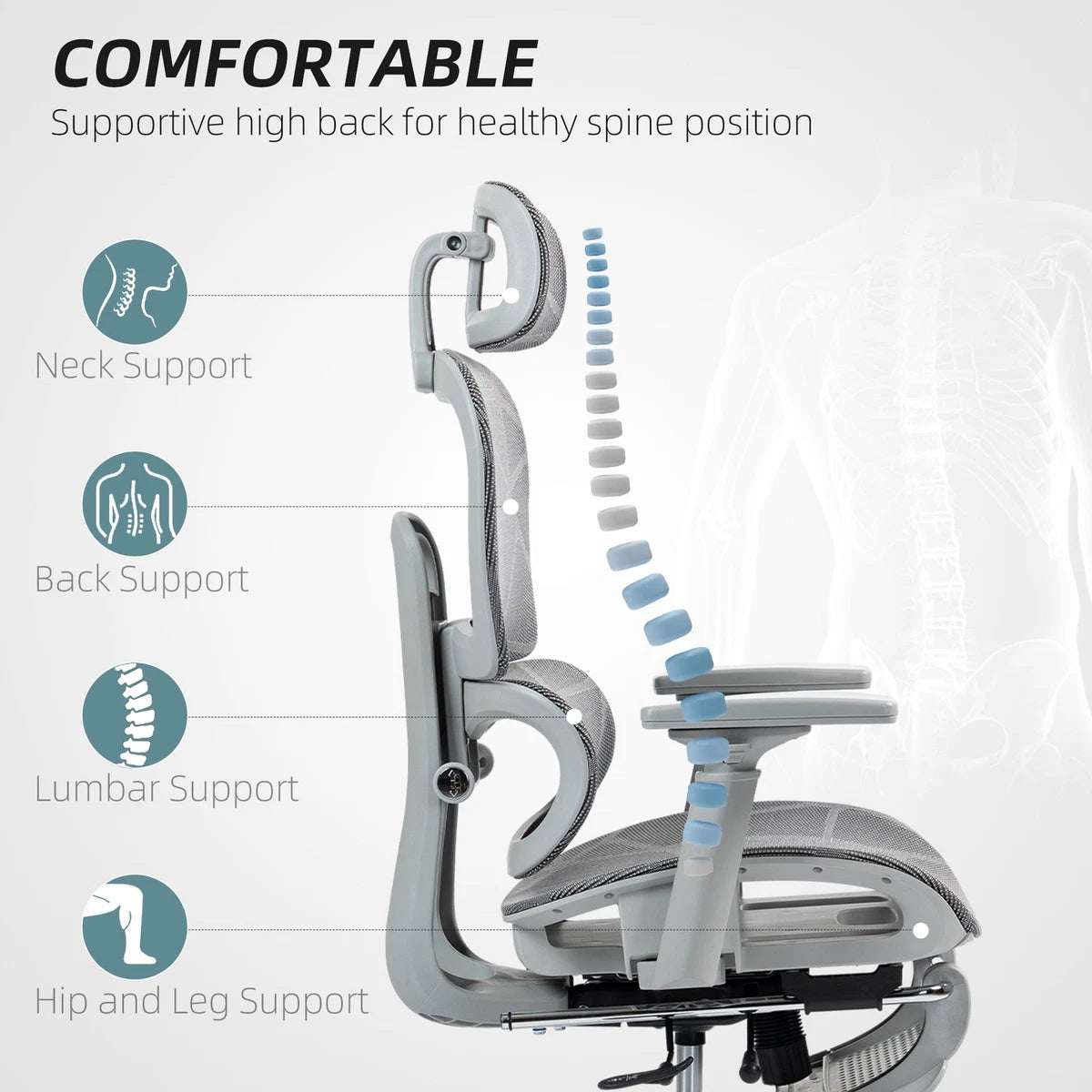 Premium Ergonomic Mesh Office Chair with Adjustable Lumbar Support, Headrest & Footrest