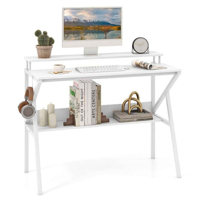 Compact Computer Desk with Monitor Stand and Shelf - Ergo Heights